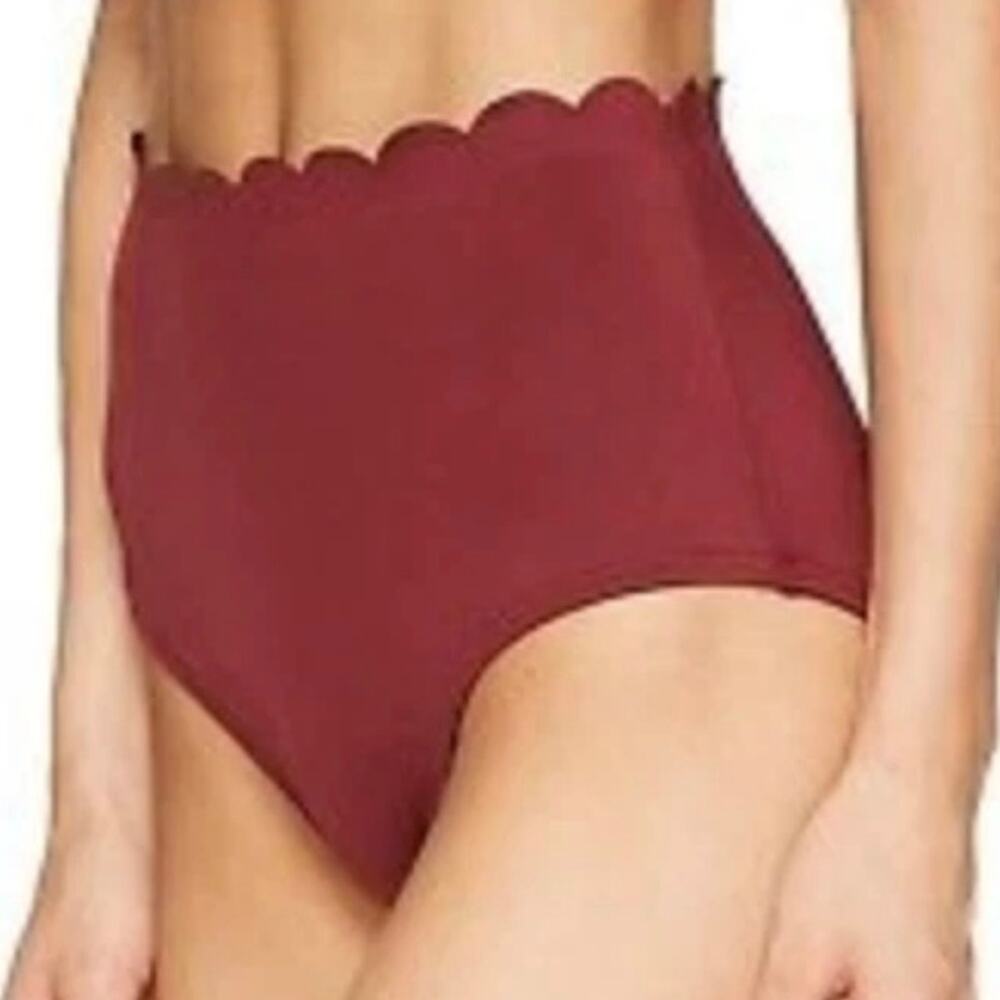 KATE SPADE | High-waisted Scalloped Bikini Bottoms Maroon Deep Red | Medium